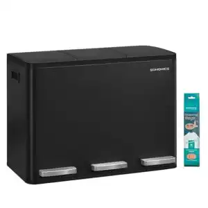 SONGMICS 3 x 15 L Kitchen Waste Bin, Triple Compartment Recycling Bin