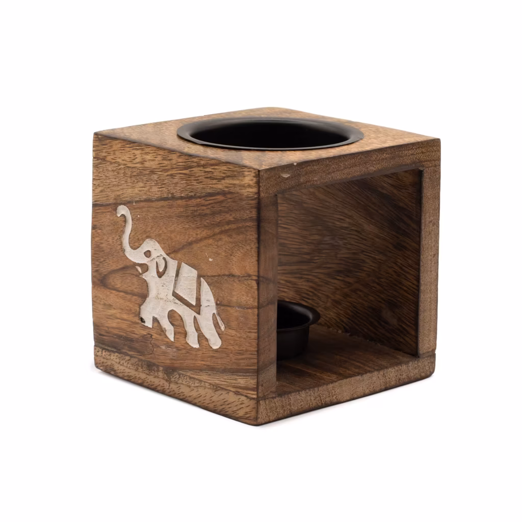 Square Mango Wood Oil Burner  – Elephant | www.artisangoods.co.uk