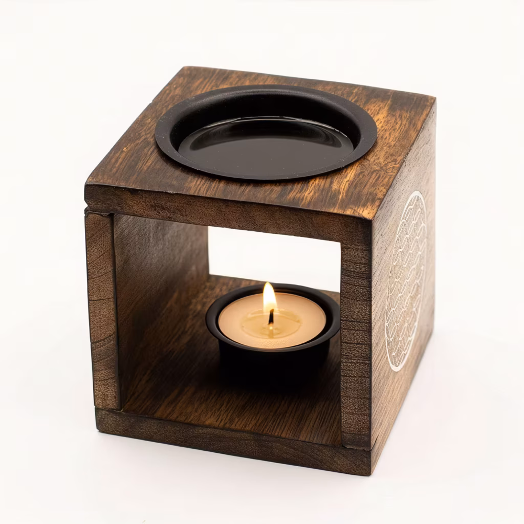 Square Mango Wood Oil Burner – Flower of Life | www.artisangoods.co.uk 3 Square Mango Wood Oil Burner – Flower of Life | www.artisangoods.co.uk 3