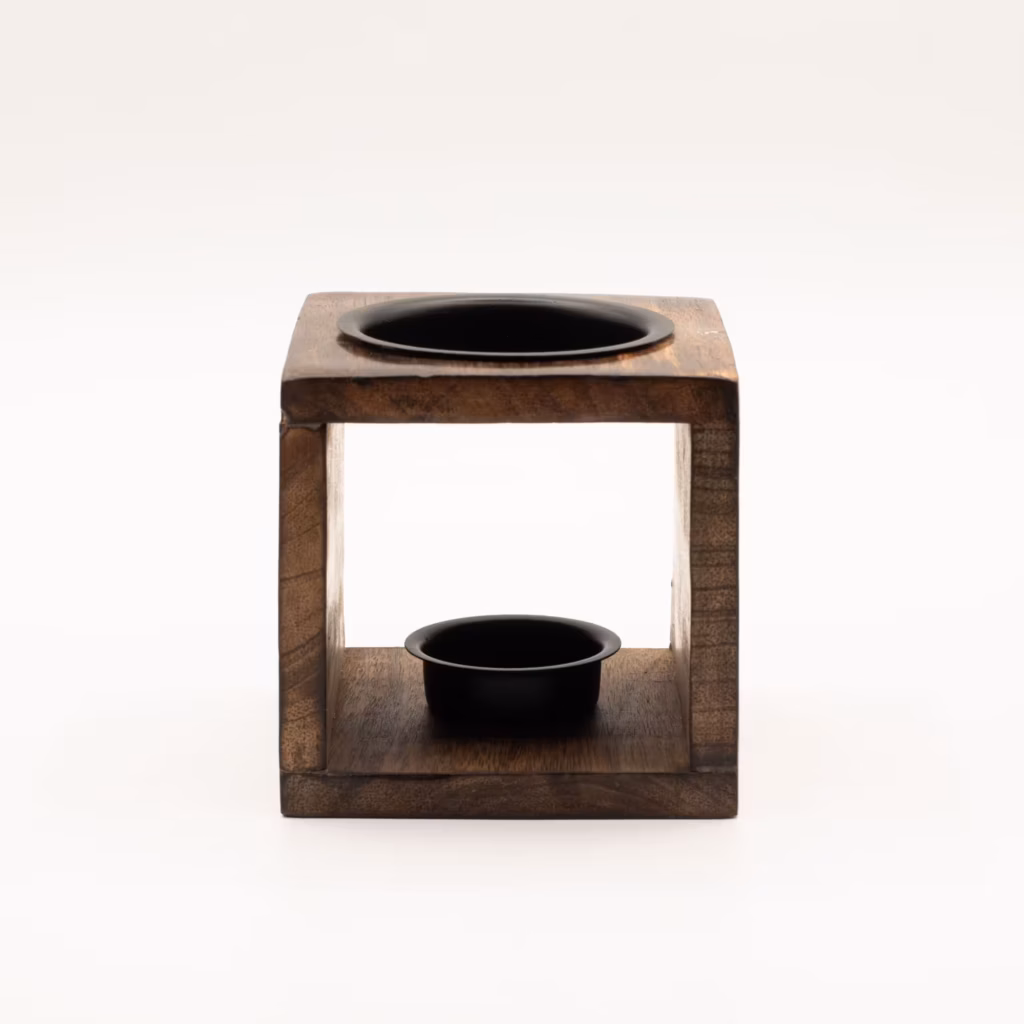 Square Mango Wood Oil Burner – Flower of Life | www.artisangoods.co.uk