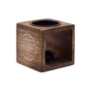 Square Mango Wood Oil Burner – Flower of Life | www.artisangoods.co.uk 2
