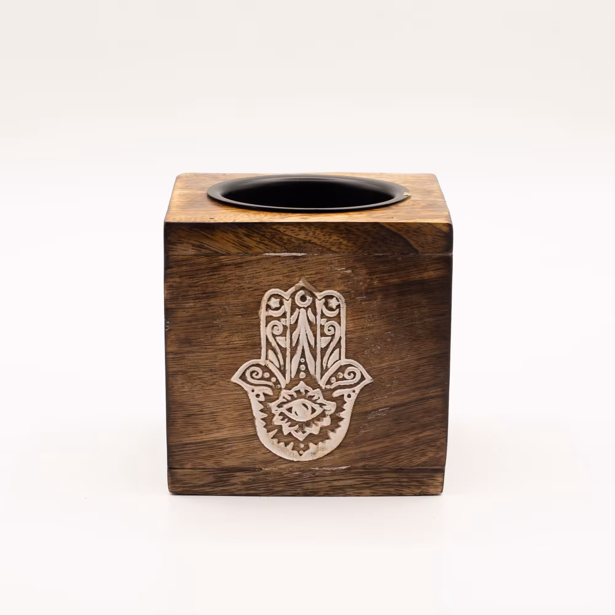 Square Mango Wood Oil Burner – Hamsa | www.artisangoods.co.uk 3 Square Mango Wood Oil Burner - Hamsa - Image 2