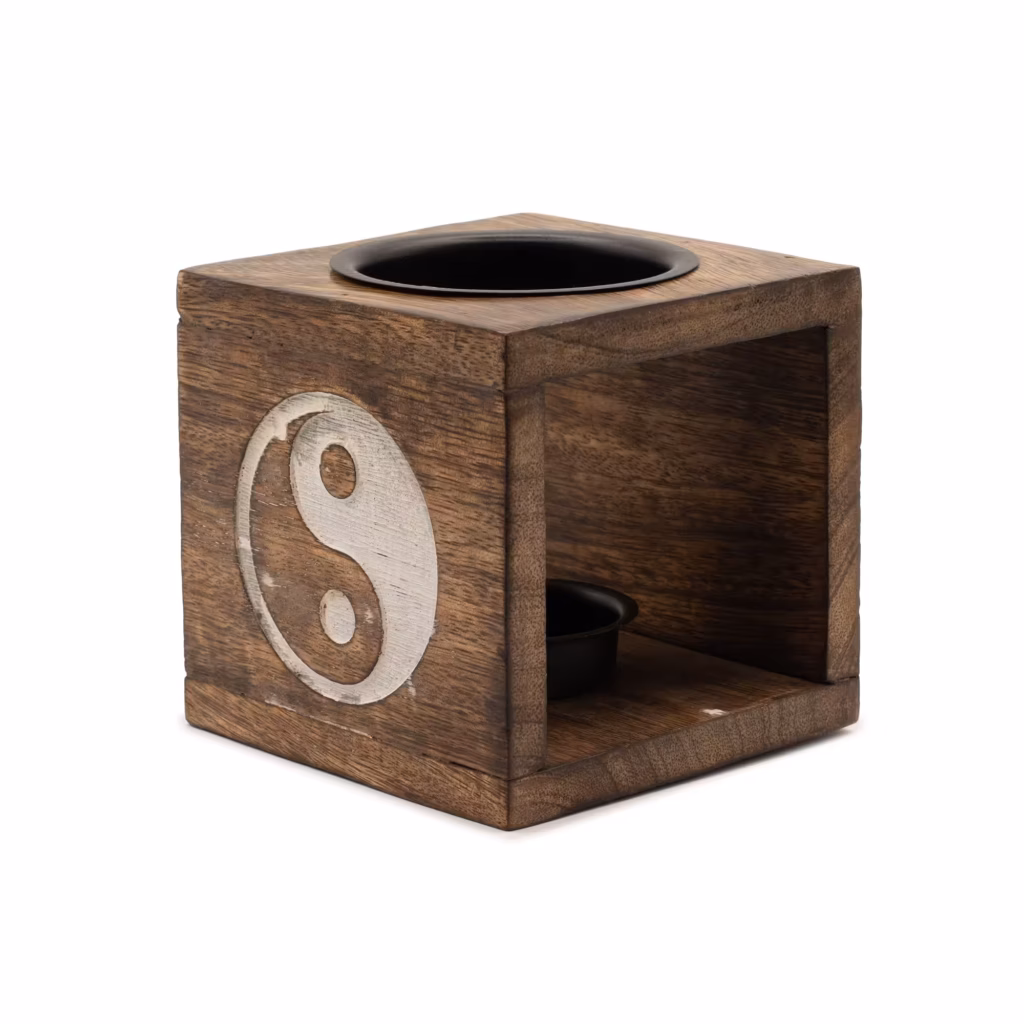 Square Mango Wood Oil Burner  – Yin Yang | www.artisangoods.co.uk