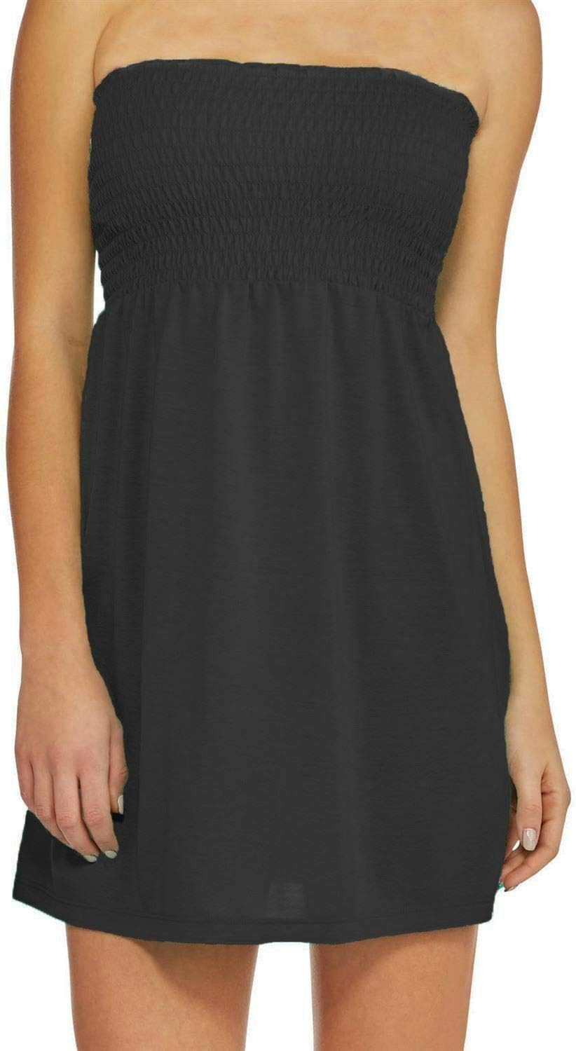 STAR FASHION Women's Strapless Ruched Bandeau Dress Midi Summer Beach