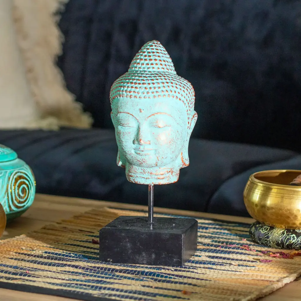 Stillness Buddha Head on Stand – Green Copper | www.artisangoods.co.uk 5