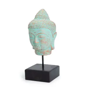 Stillness Buddha Head on Stand – Green Copper | www.artisangoods.co.uk 2