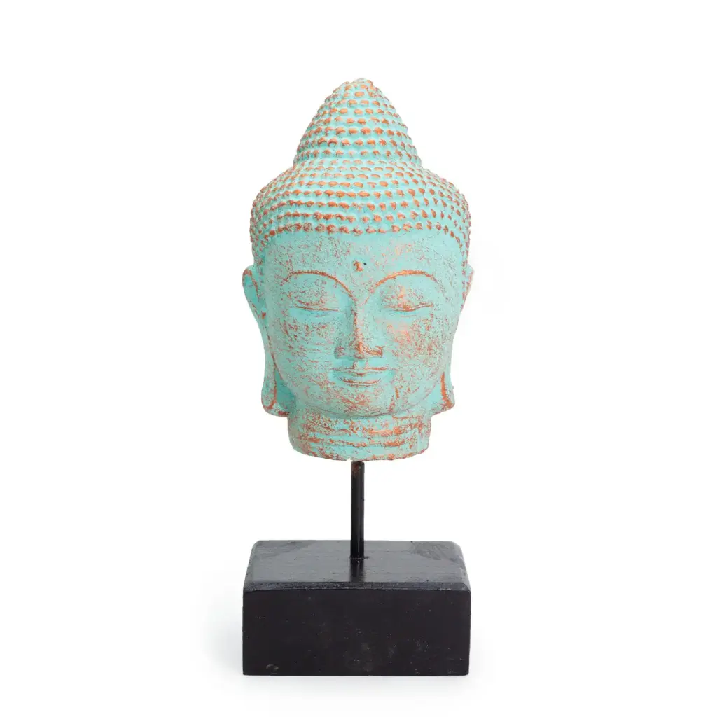 Stillness Buddha Head on Stand – Green Copper | www.artisangoods.co.uk