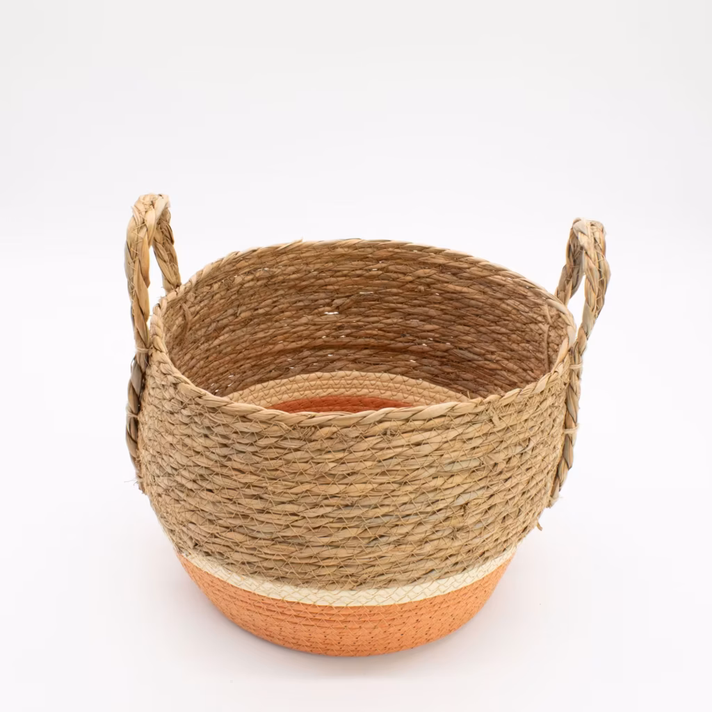 Straw & Seagrass Large Baskets – Natural & Orange- Set of 3 | www.artisangoods.co.uk