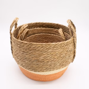 Straw & Seagrass Large Baskets – Natural & Orange- Set of 3 | www.artisangoods.co.uk 8