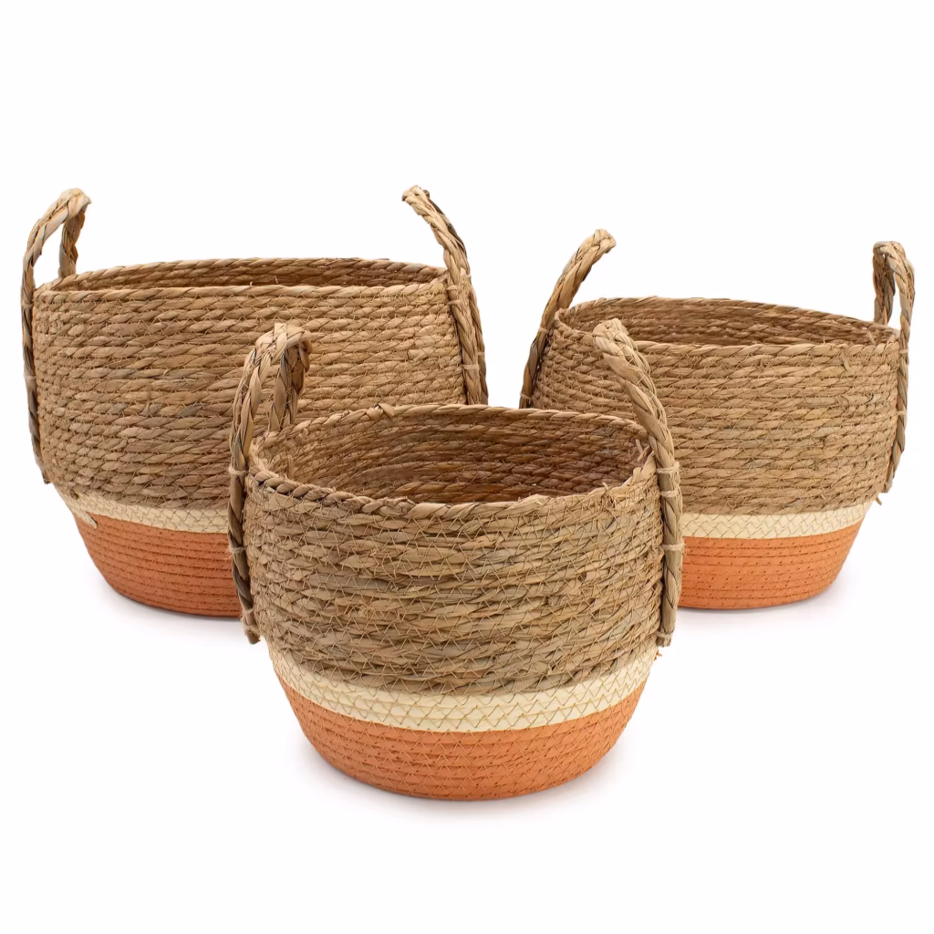Straw & Seagrass Large Baskets – Natural & Orange- Set of 3 | www.artisangoods.co.uk 7