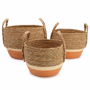 Straw & Seagrass Large Baskets – Natural & Orange- Set of 3 | www.artisangoods.co.uk 7