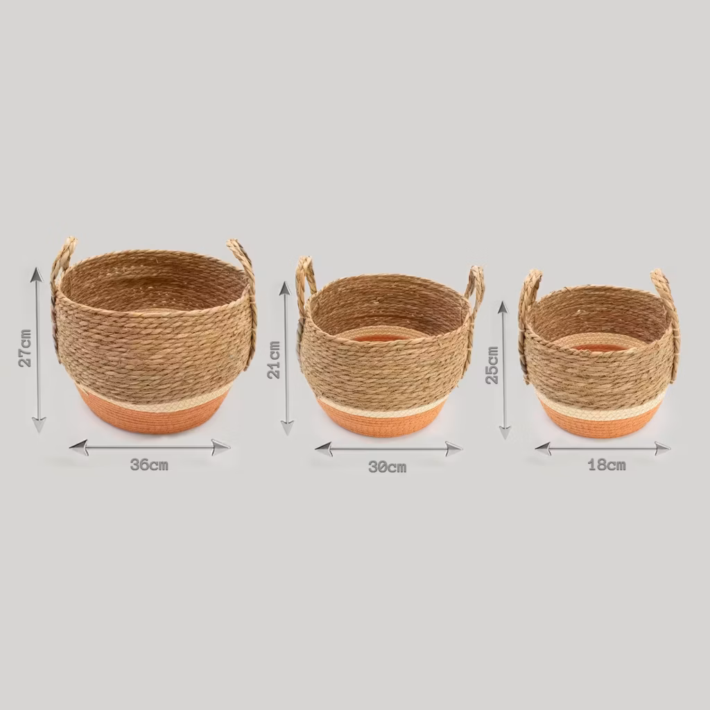 Straw & Seagrass Large Baskets – Natural & Orange- Set of 3 | www.artisangoods.co.uk 6