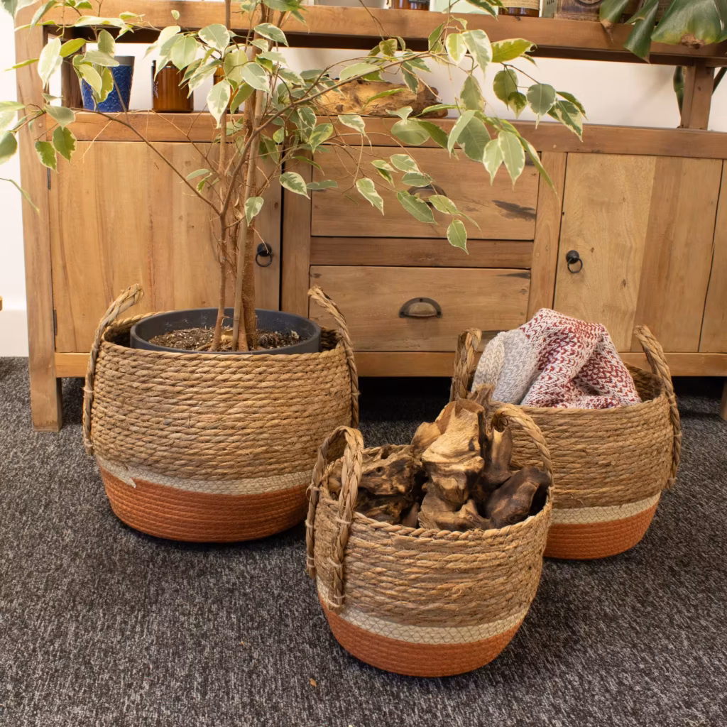 Straw & Seagrass Large Baskets – Natural & Orange- Set of 3 | www.artisangoods.co.uk 5