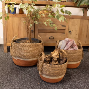 Straw & Seagrass Large Baskets – Natural & Orange- Set of 3 | www.artisangoods.co.uk 5