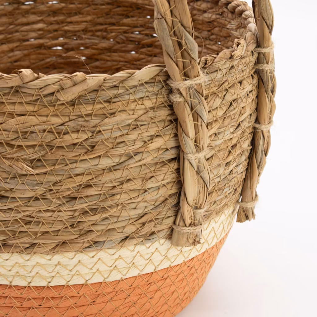 Straw & Seagrass Large Baskets – Natural & Orange- Set of 3 | www.artisangoods.co.uk 4