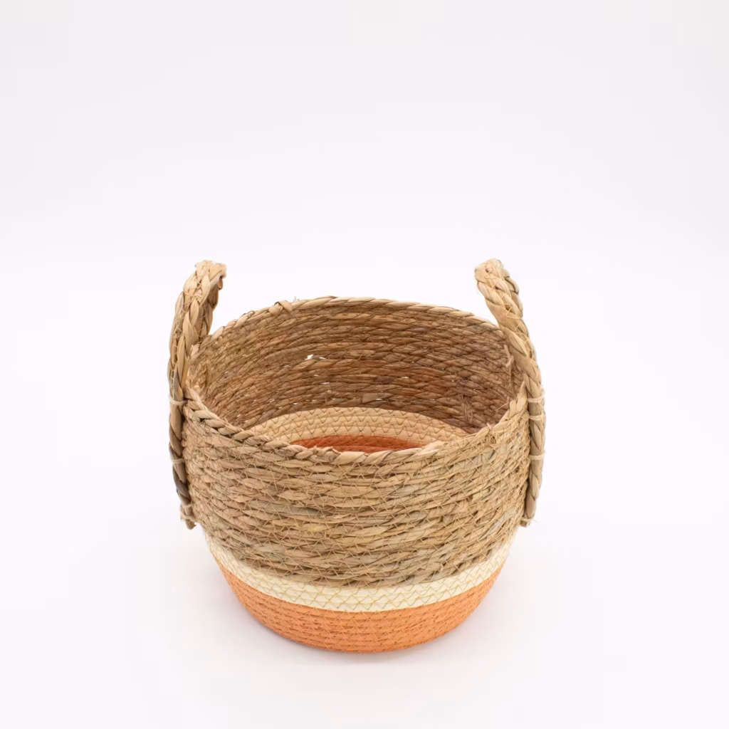 Straw & Seagrass Large Baskets – Natural & Orange- Set of 3 | www.artisangoods.co.uk 3
