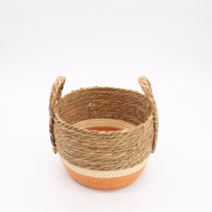 Straw & Seagrass Large Baskets – Natural & Orange- Set of 3 | www.artisangoods.co.uk 3
