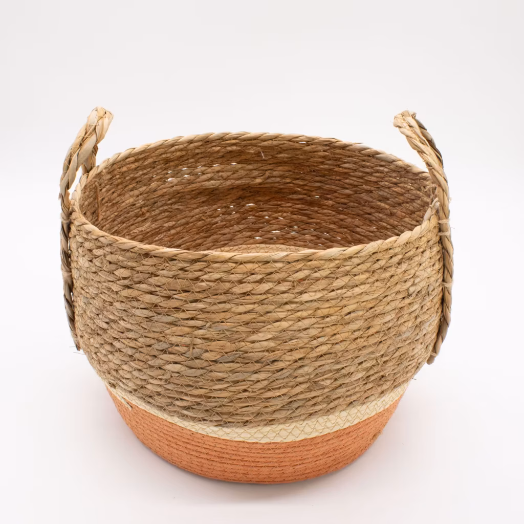 Straw & Seagrass Large Baskets – Natural & Orange- Set of 3 | www.artisangoods.co.uk 2