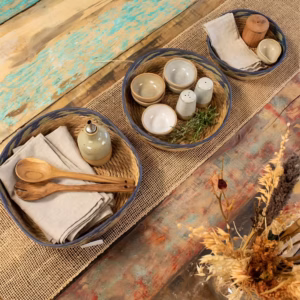 Straw & Seagrass Tray Baskets – Natural Green & Blue- Set of 3 | www.artisangoods.co.uk 7