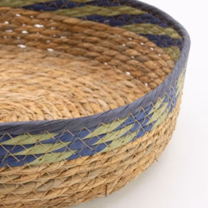 Straw & Seagrass Tray Baskets – Natural Green & Blue- Set of 3 | www.artisangoods.co.uk 5