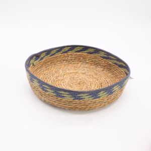 Straw & Seagrass Tray Baskets – Natural Green & Blue- Set of 3 | www.artisangoods.co.uk 3