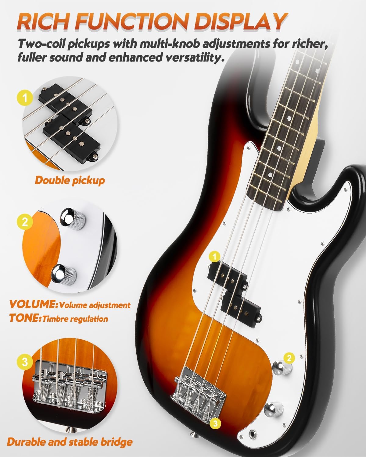 STRICH 4-String Electric Bass Guitar Beginner Kit with Amp and