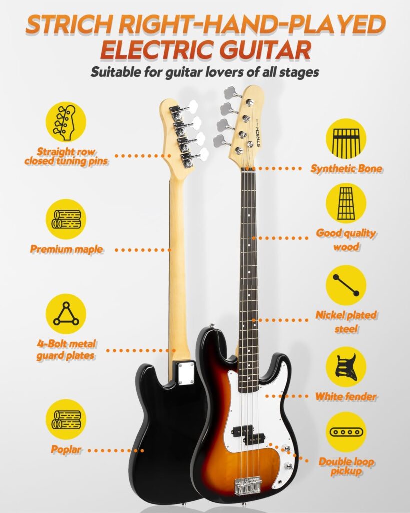 STRICH 4-String Electric Bass Guitar Beginner Kit with Amp and