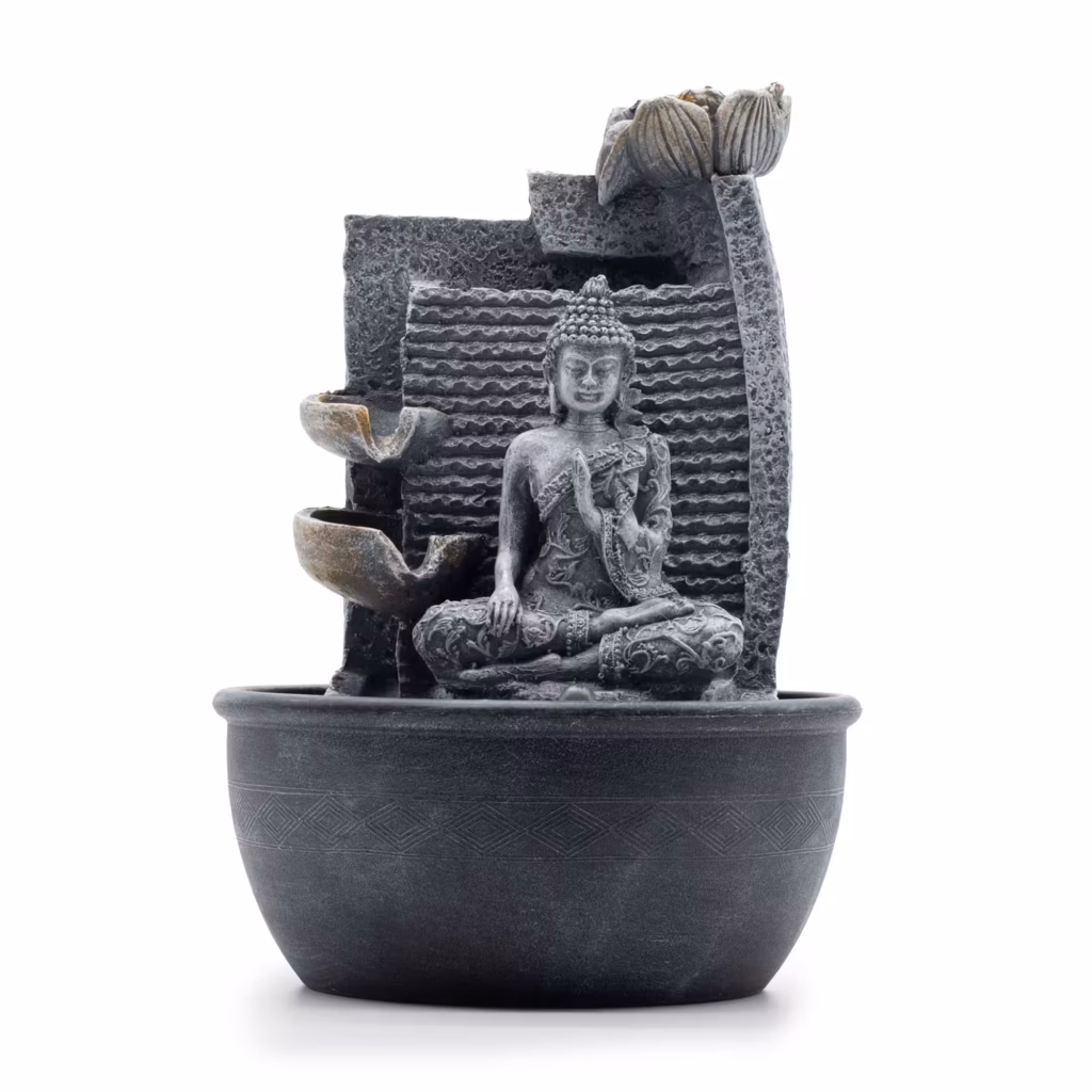 Tabletop Water Feature – 19x19x28cm – Buddha, Lotus Flower Cascading Potsx | www.artisangoods.co.uk