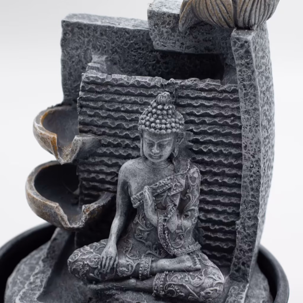 Tabletop Water Feature – 19x19x28cm – Buddha, Lotus Flower Cascading Potsx | www.artisangoods.co.uk 2