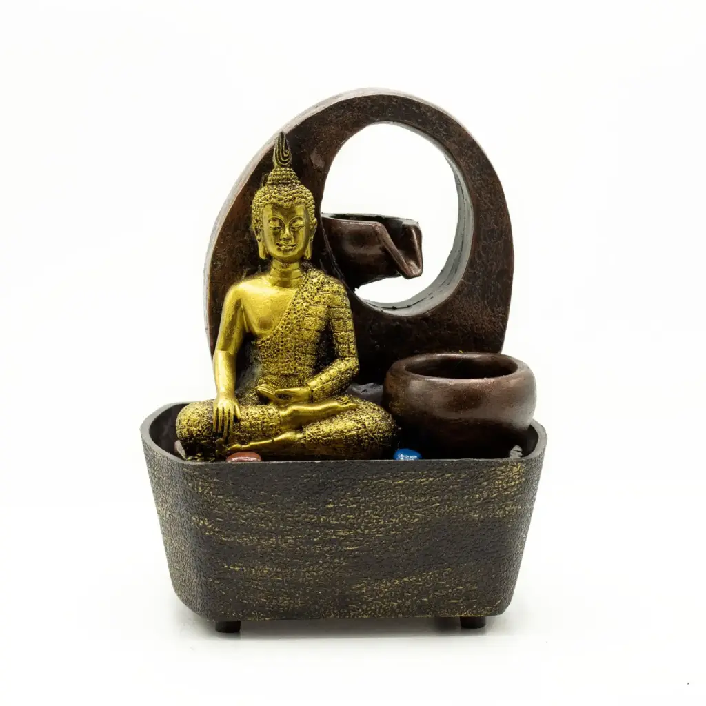 Tabletop Water Feature – 21.5cm – Golden Buddha & Pots | www.artisangoods.co.uk