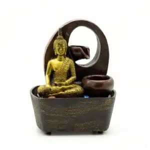Tabletop Water Feature – 21.5cm – Golden Buddha & Pots | www.artisangoods.co.uk 1