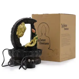 Tabletop Water Feature – 30cm – Golden Buddha & Lotus | www.artisangoods.co.uk 4
