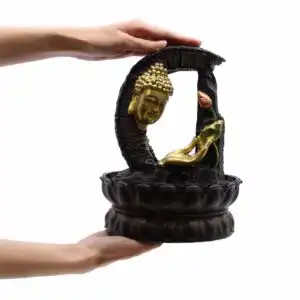 Tabletop Water Feature – 30cm – Golden Buddha & Lotus | www.artisangoods.co.uk 1