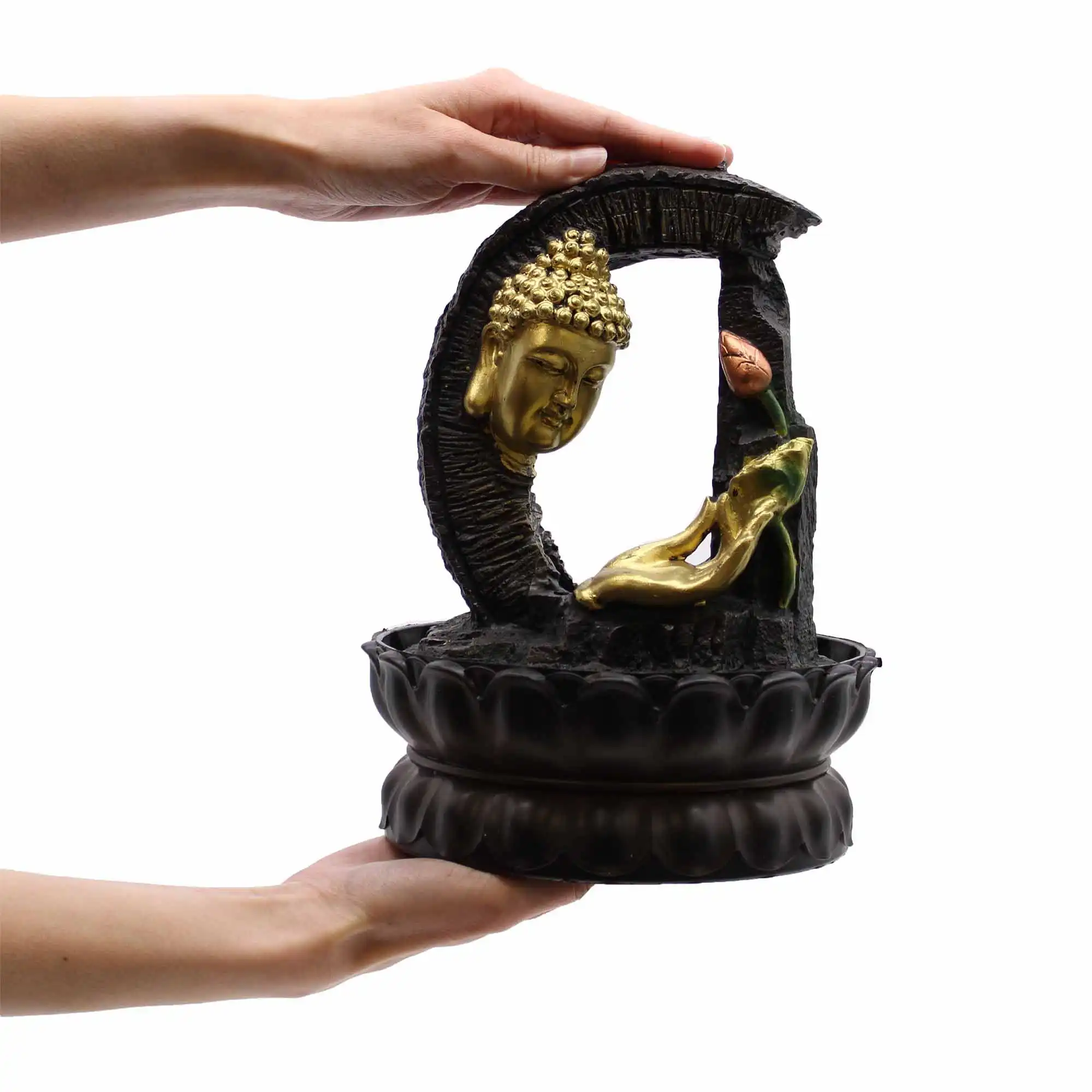 Tabletop Water Feature – 30cm – Golden Buddha & Lotus | www.artisangoods.co.uk 2 Tabletop Water Feature – 30cm – Golden Buddha & Lotus | www.artisangoods.co.uk 1