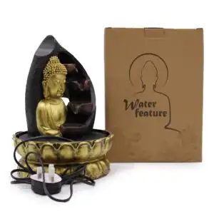 Tabletop Water Feature – 30cm – Golden Buddha & Pouring Pots | www.artisangoods.co.uk 1
