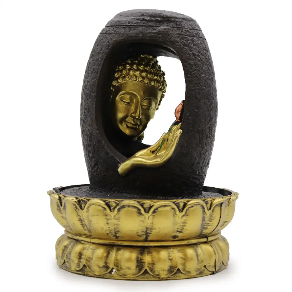 Tabletop Water Feature – 30cm – Golden Buddha & Vitarka Mudra | www.artisangoods.co.uk