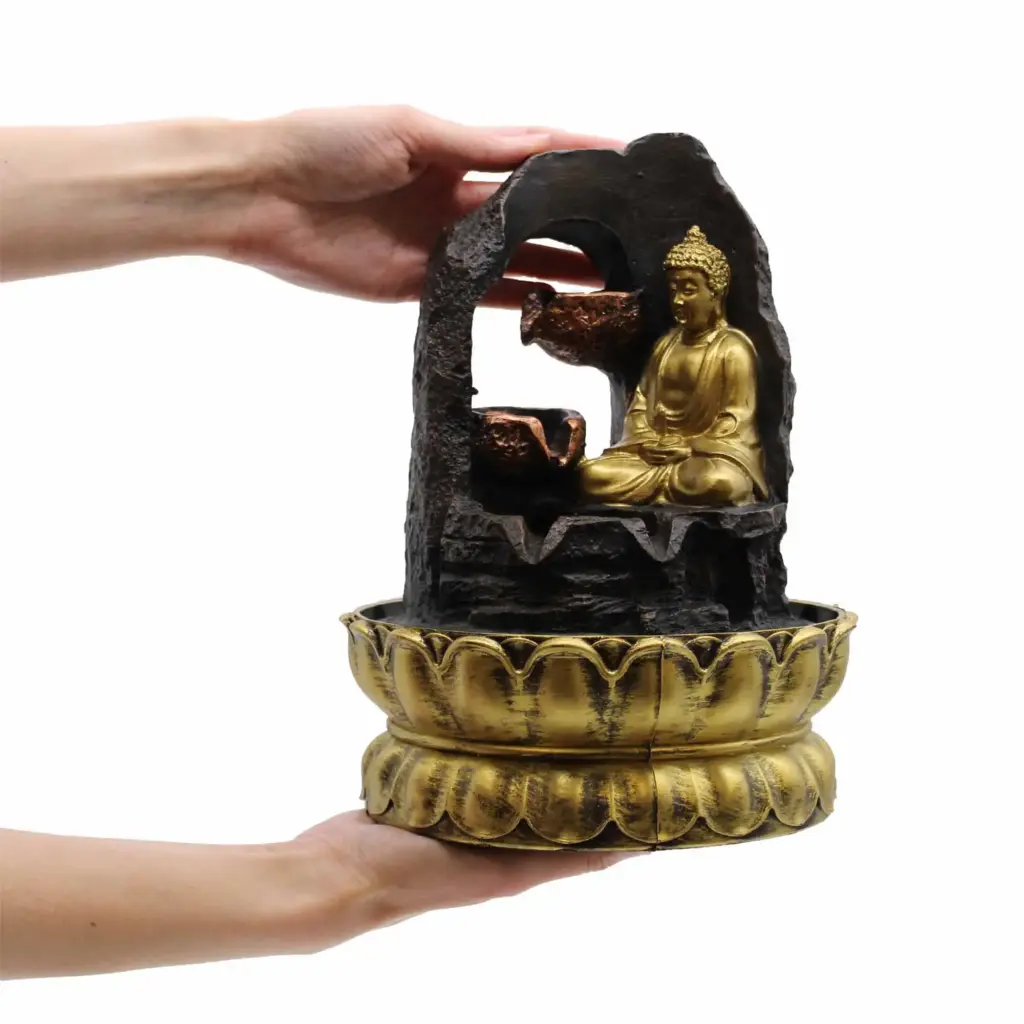 Tabletop Water Feature – 30cm – Golden Meditating Buddha | www.artisangoods.co.uk