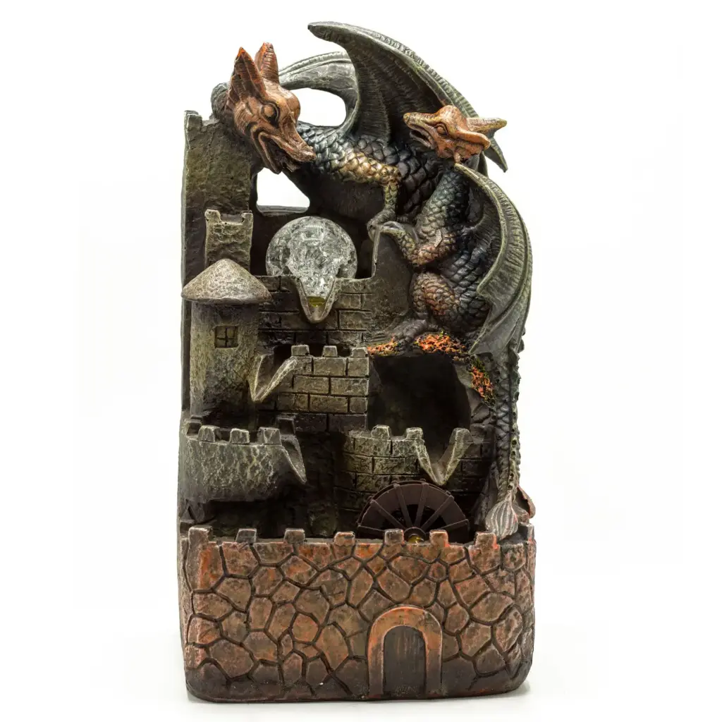 Tabletop Water Feature – 35cm – Dragons, Crystal Ball & Water Wheel | www.artisangoods.co.uk