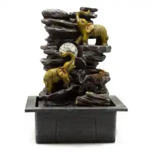 Tabletop Water Feature – 35cm – Elephants, Crystal Ball & Water Wheel | www.artisangoods.co.uk 1