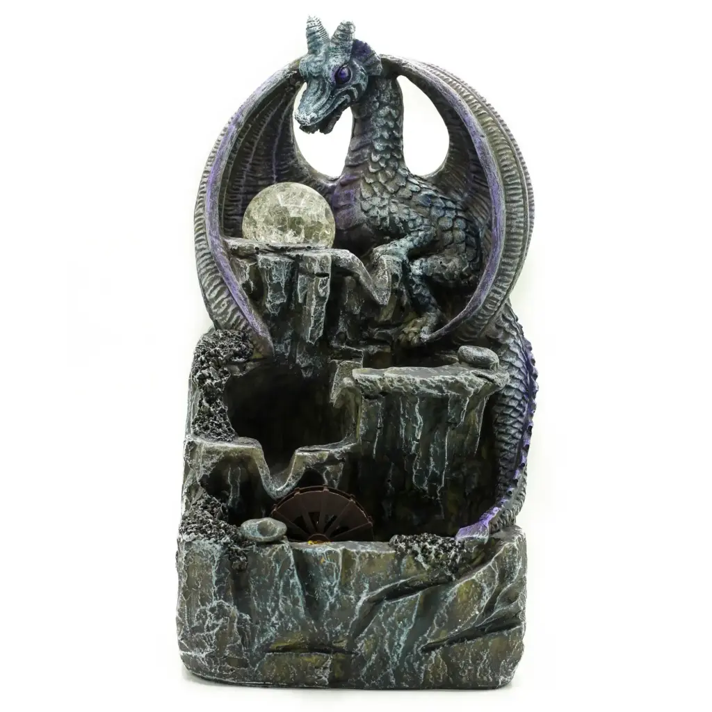 Tabletop Water Feature – 35cm – Purple Dragon, Crystal Ball & Water Wheel | www.artisangoods.co.uk