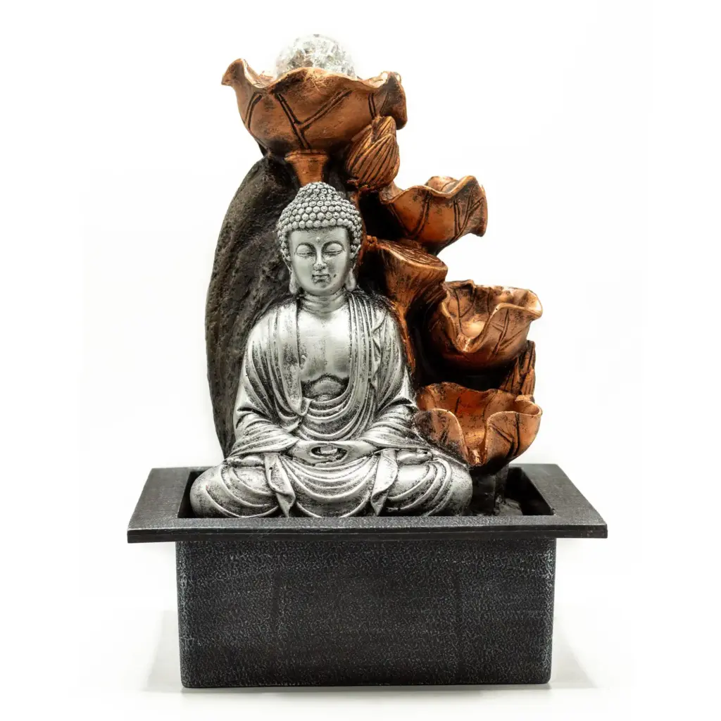 Tabletop Water Feature – 35cm – Silver Buddha Cascade & Crystal Ball | www.artisangoods.co.uk