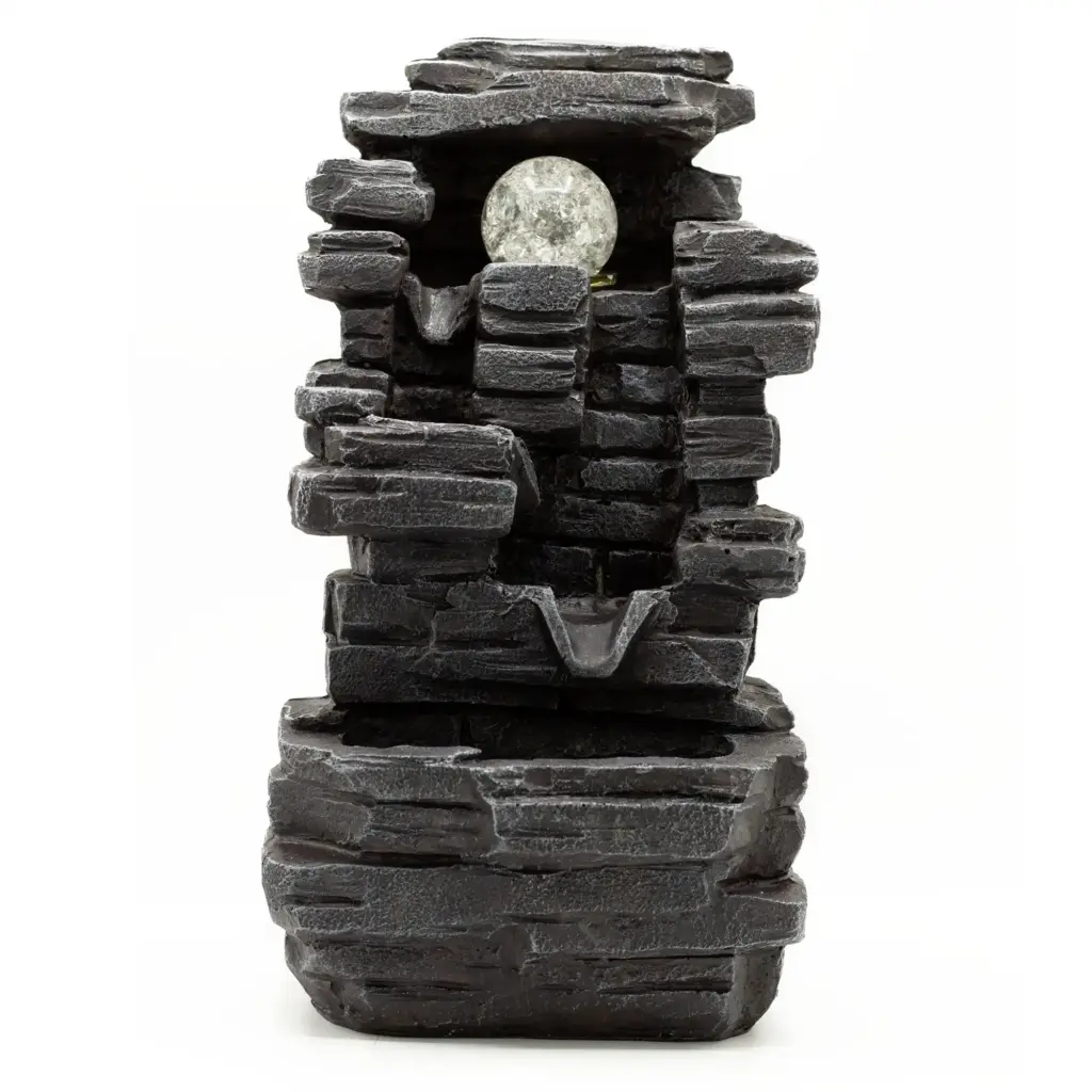 Tabletop Water Feature – 35cm – Slab Rocks Formation & Crystal Ball | www.artisangoods.co.uk