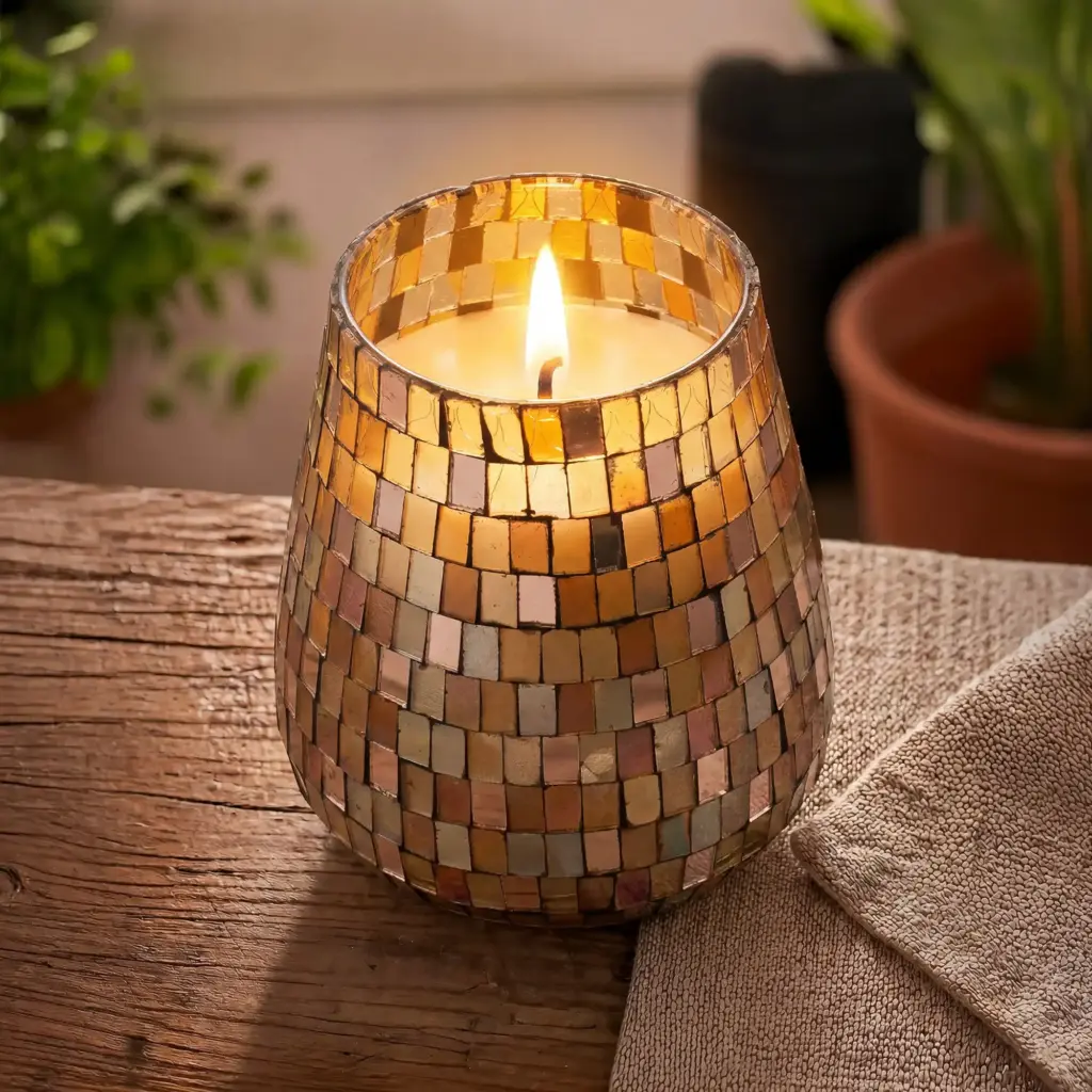Tall Glass Jar Candles – Amber Mosaic | www.artisangoods.co.uk