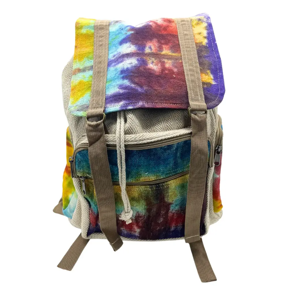Tiedye Hemp Large Square Backpack | www.artisangoods.co.uk