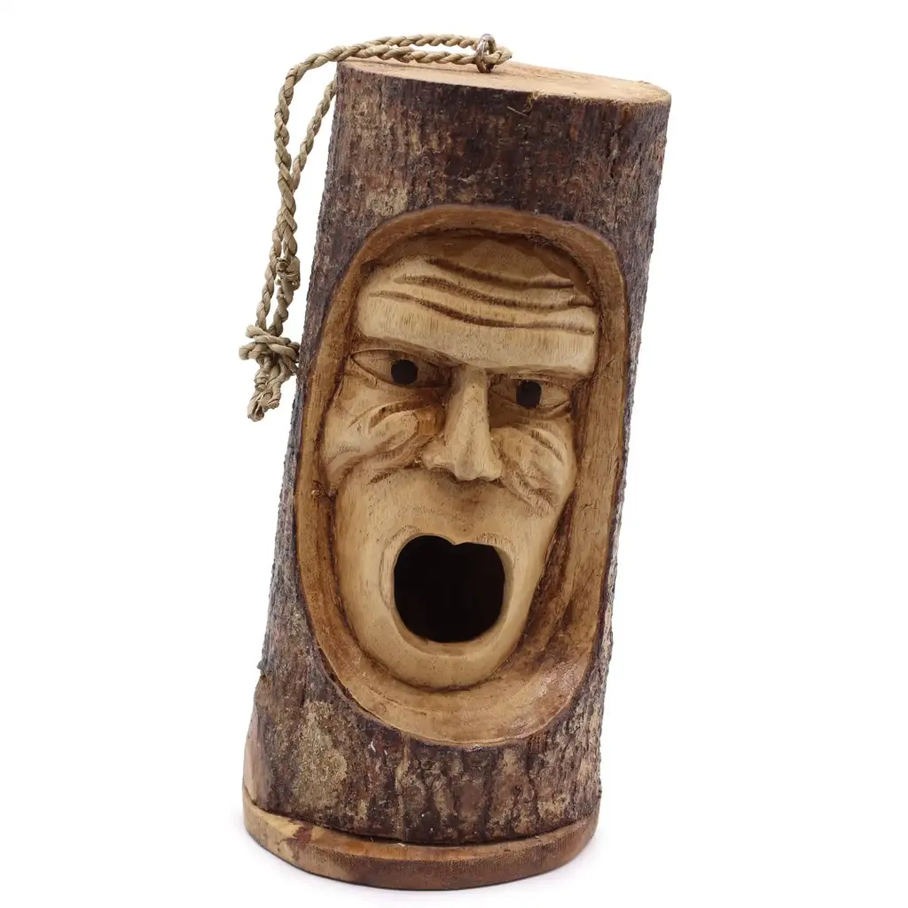 Tree Trunk Face – Bird House – Grumpy Old Man | www.artisangoods.co.uk