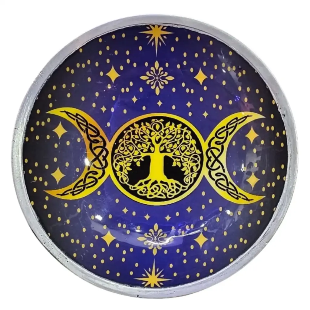Triple Leg  Enamelled Offering Plate – Purple Triple Moon | www.artisangoods.co.uk
