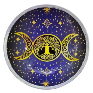 Triple Leg  Enamelled Offering Plate – Purple Triple Moon | www.artisangoods.co.uk