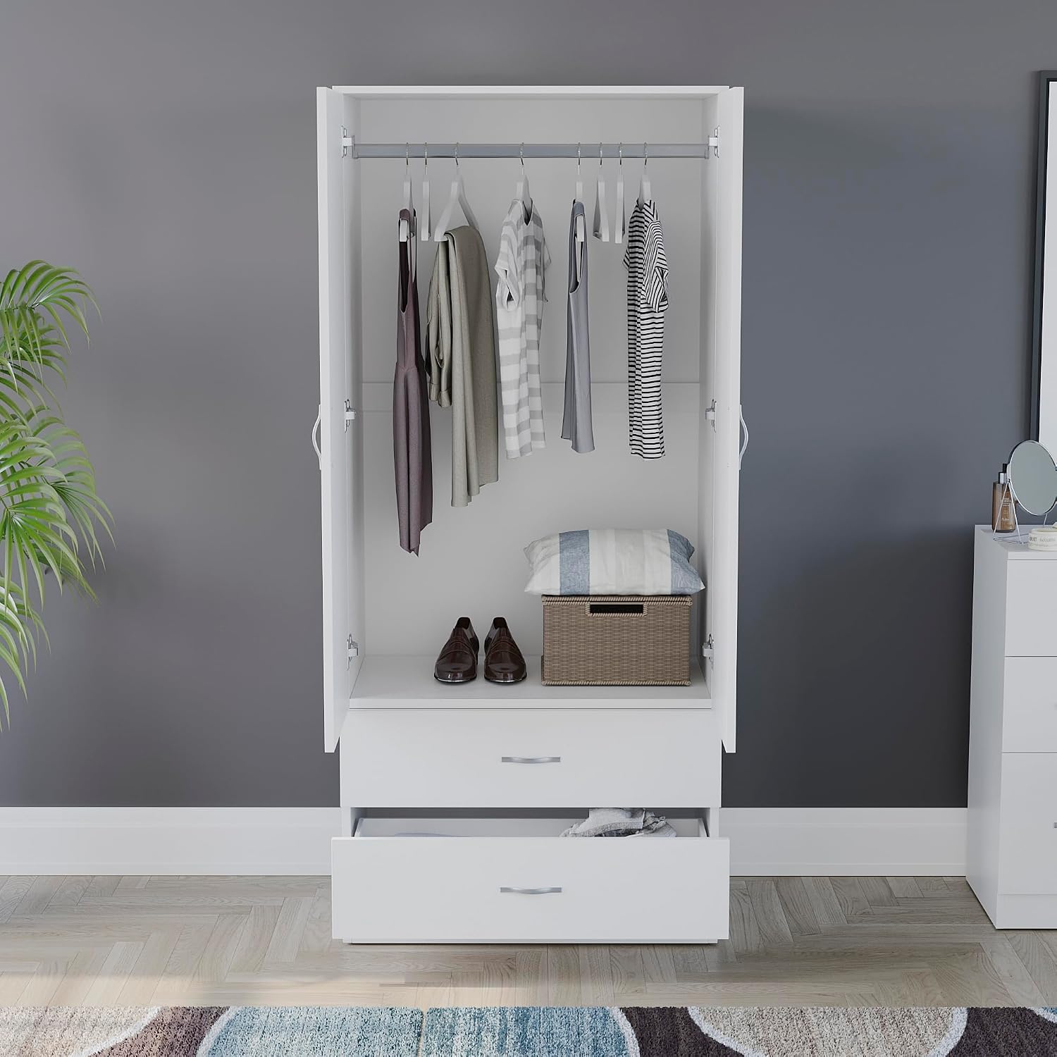 Vida Designs Riano 2 Door & 2 Drawer Wardrobe White 170H x 76 W x 53D