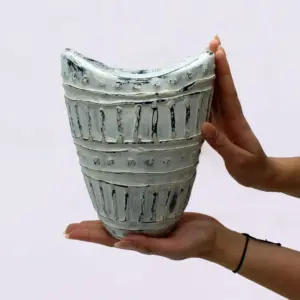 Wide Neck Shaped Vase – Cream 22cm | www.artisangoods.co.uk 2