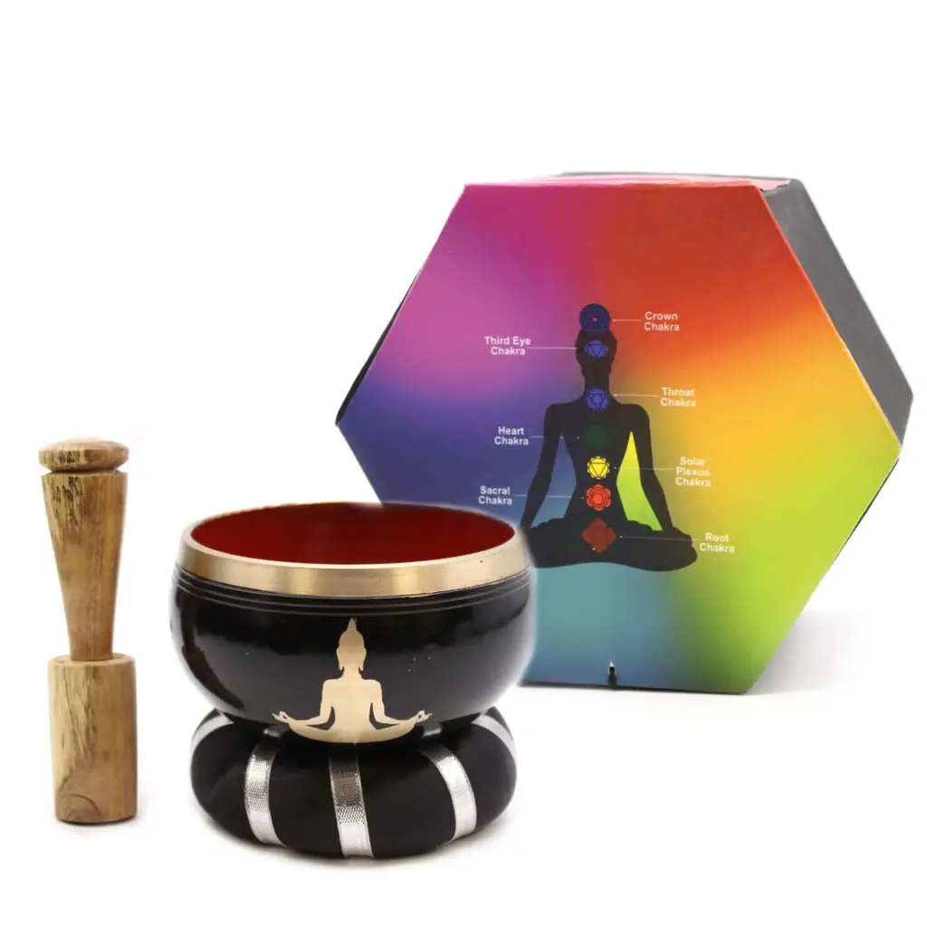 Buddha Singing Bowl Set- Black/Orange 10.7cm | www.artisangoods.co.uk 5